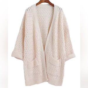 Goodnight Macaroon cream color open front basketweave cardigan sweater One Size
